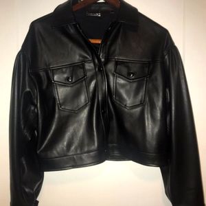 Tahari Black Faux leather jacket